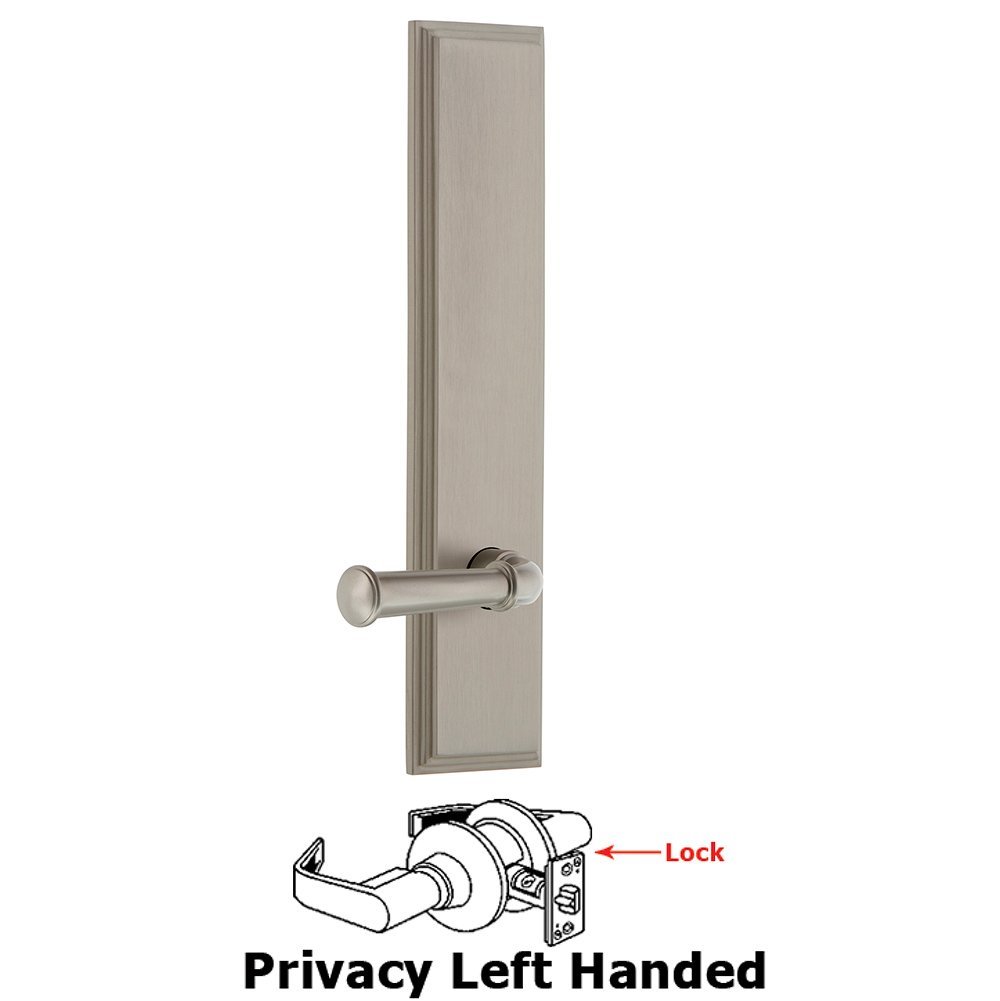 Privacy Carre Tall Plate with Georgetown Left Handed Lever in Satin Nickel