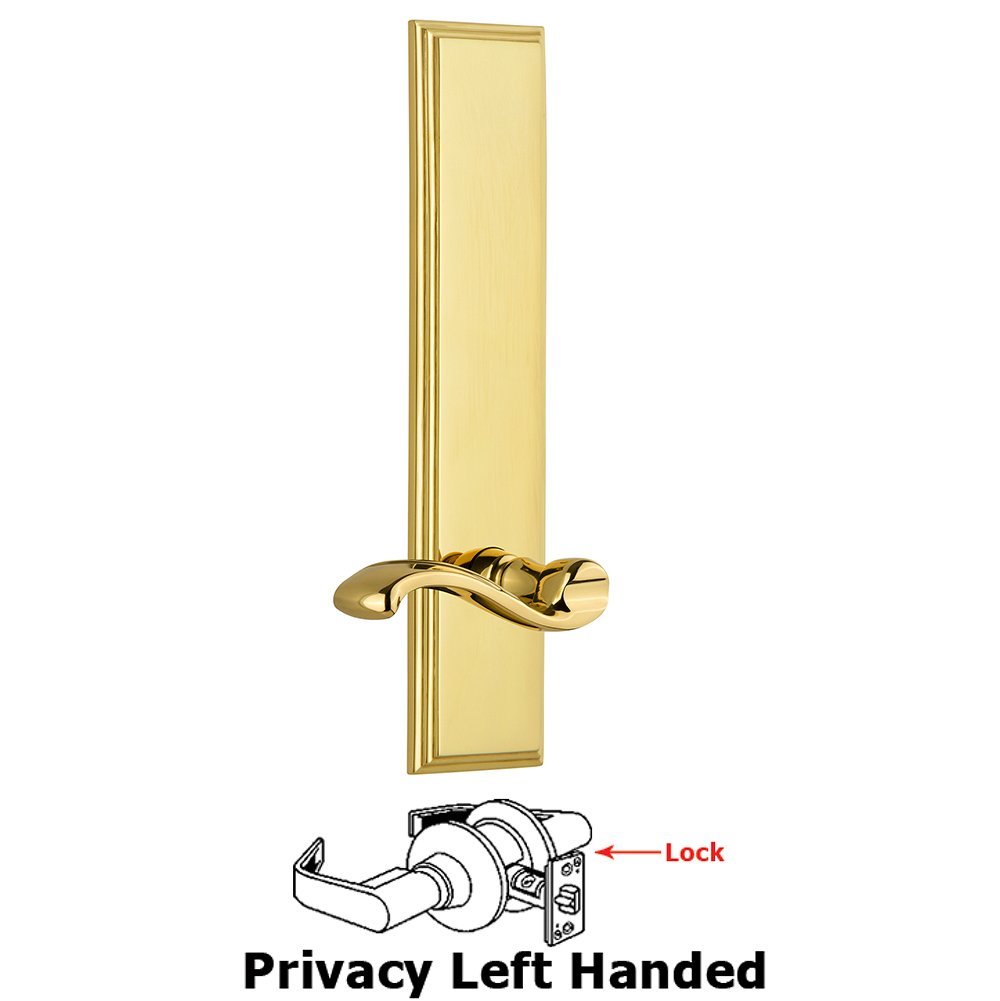 Privacy Carre Tall Plate with Portofino Left Handed Lever in Lifetime Brass