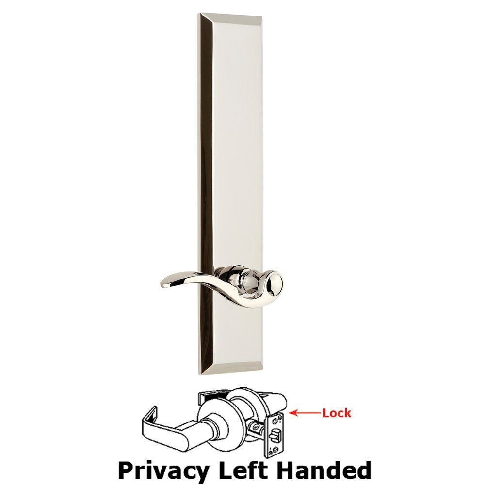 Privacy Fifth Avenue Tall Plate with Bellagio Left Handed Lever in Polished Nickel