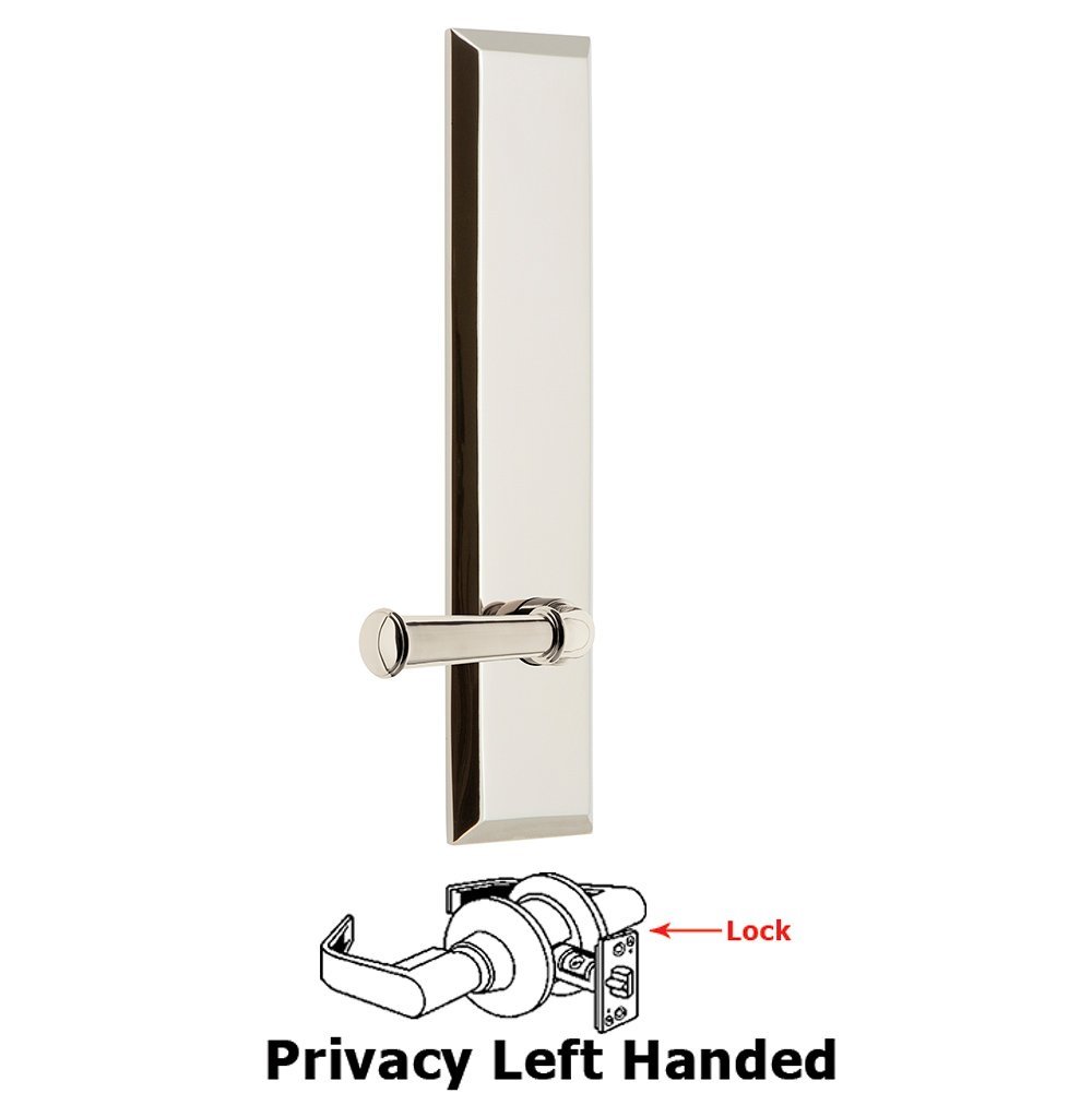 Privacy Fifth Avenue Tall Plate with Georgetown Left Handed Lever in Polished Nickel