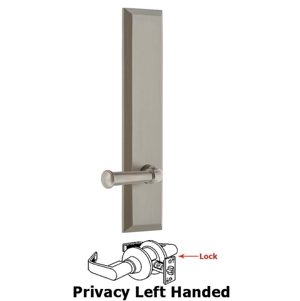 Privacy Fifth Avenue Tall Plate with Georgetown Left Handed Lever in Satin Nickel