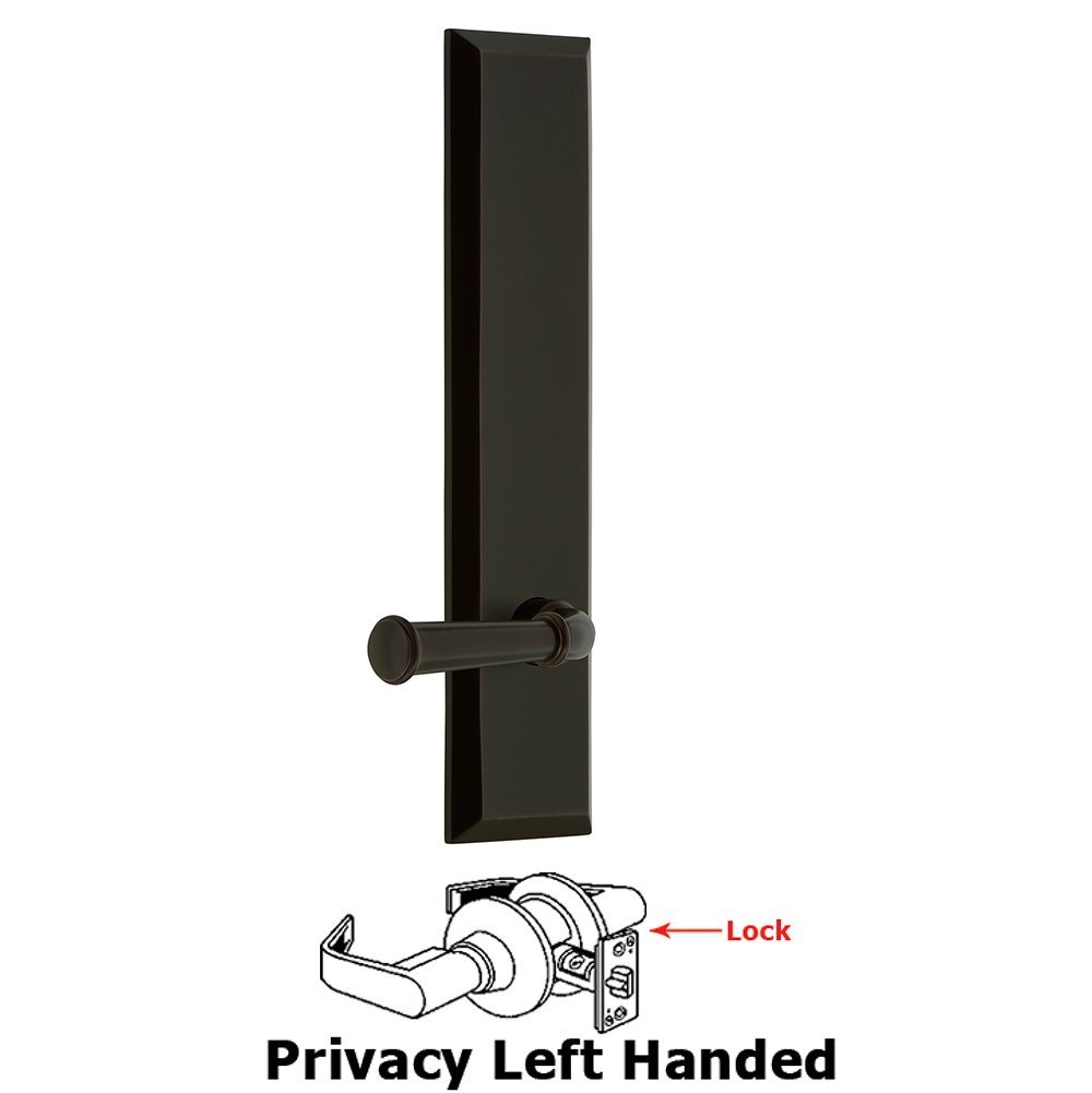 Privacy Fifth Avenue Tall Plate with Georgetown Left Handed Lever in Timeless Bronze