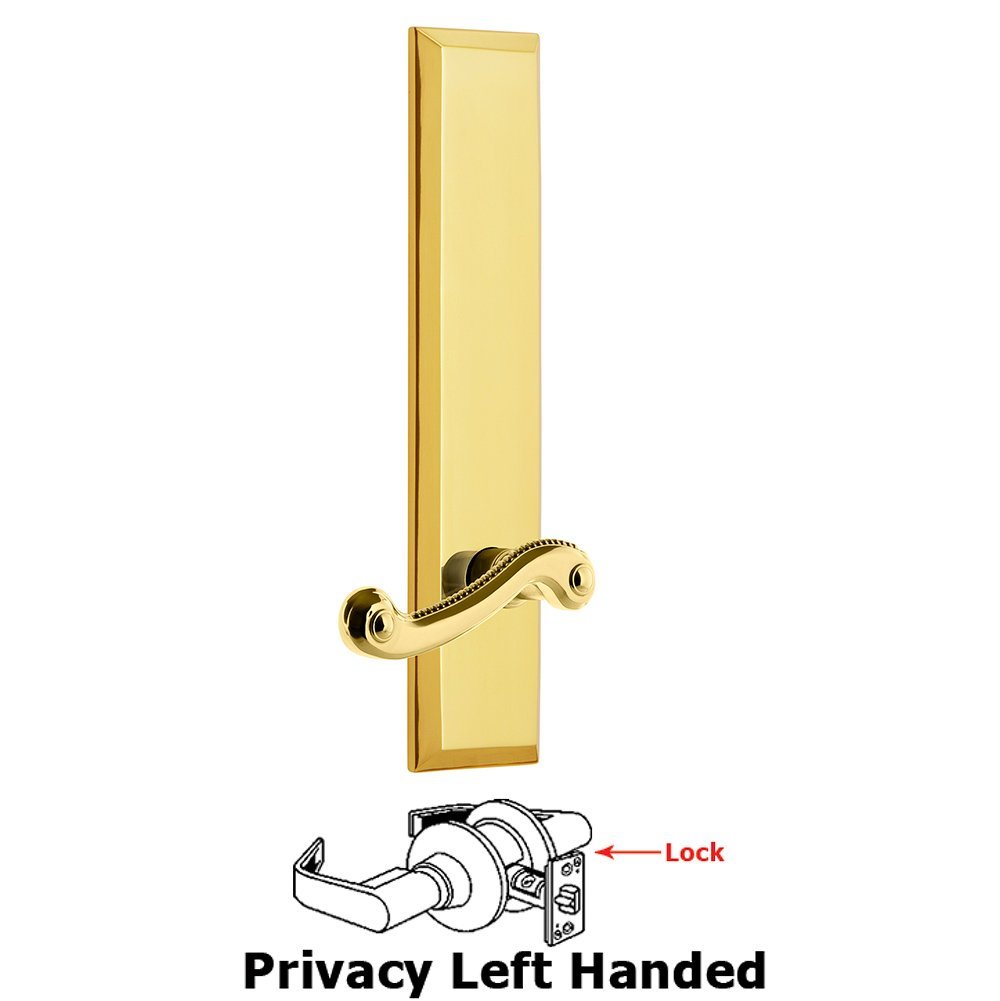 Privacy Fifth Avenue Tall Plate with Newport Left Handed Lever in Lifetime Brass