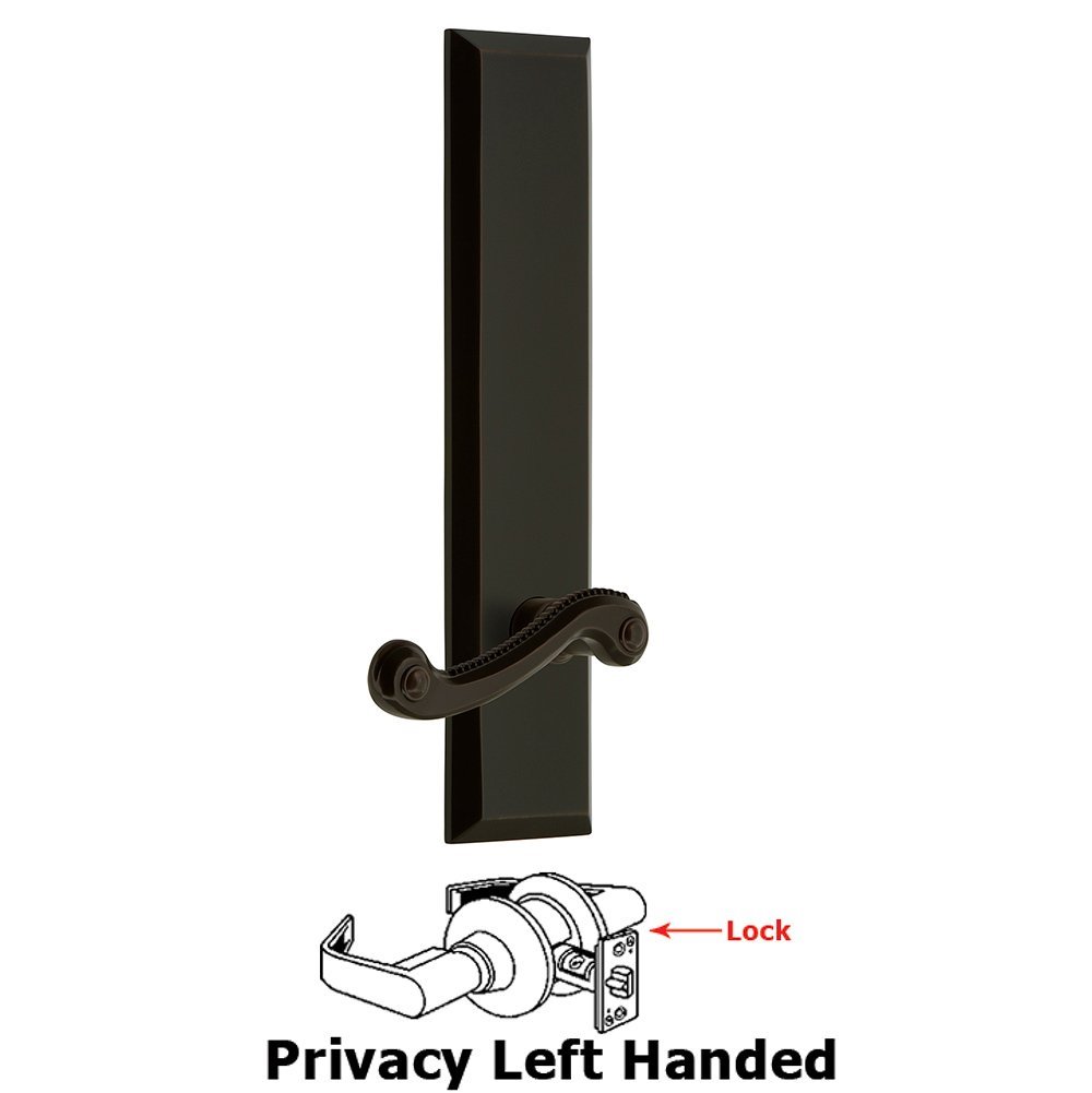 Privacy Fifth Avenue Tall Plate with Newport Left Handed Lever in Timeless Bronze