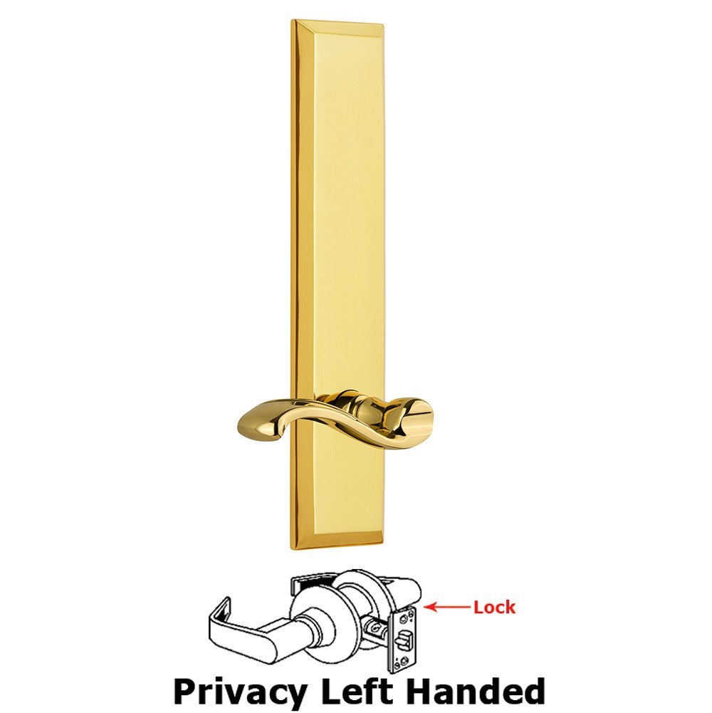 Privacy Fifth Avenue Tall Plate with Portofino Left Handed Lever in Lifetime Brass