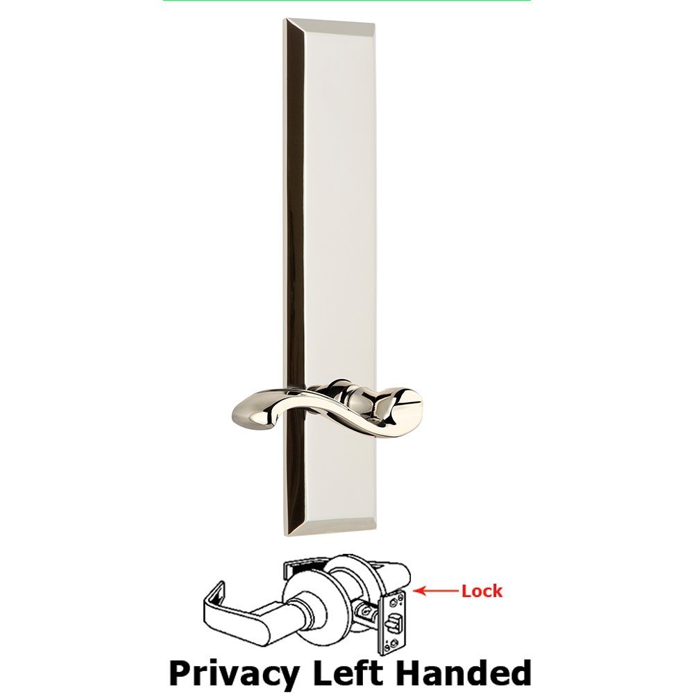Privacy Fifth Avenue Tall Plate with Portofino Left Handed Lever in Polished Nickel