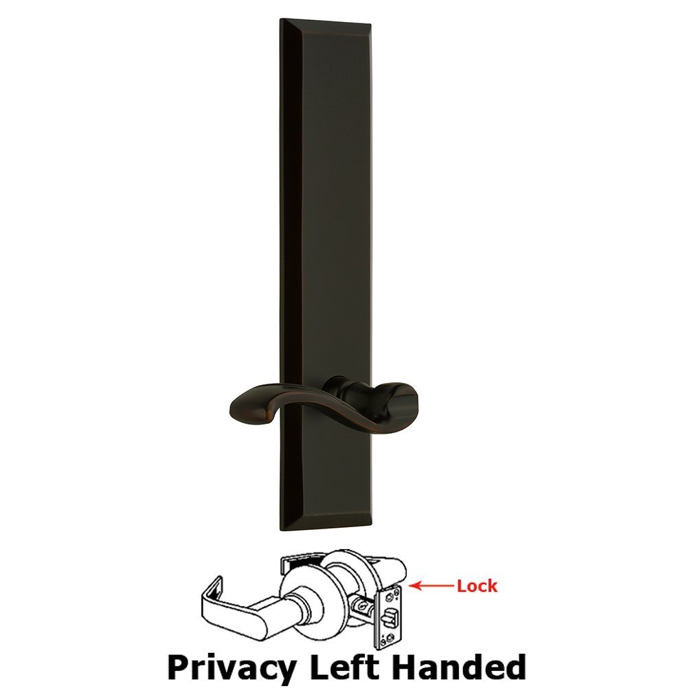 Privacy Fifth Avenue Tall Plate with Portofino Left Handed Lever in Timeless Bronze