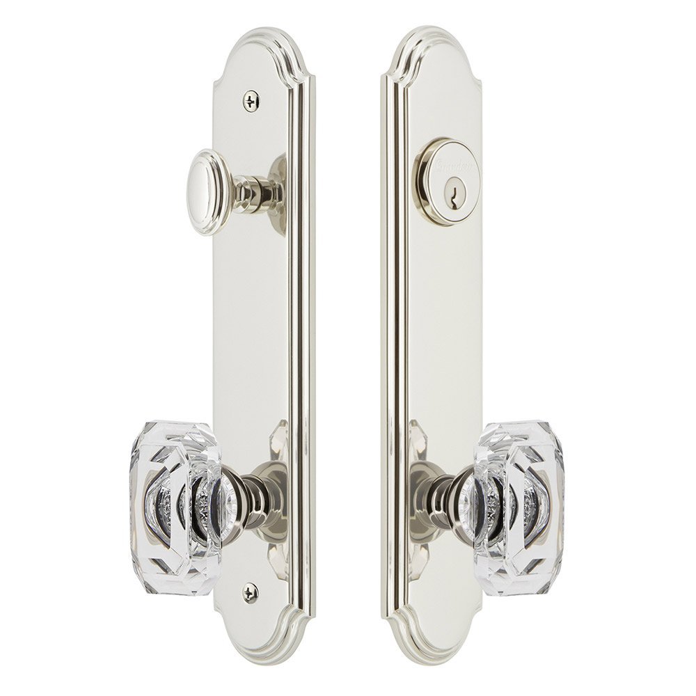 Arc Tall Plate Handleset with Baguette Clear Crystal Knob in Polished Nickel