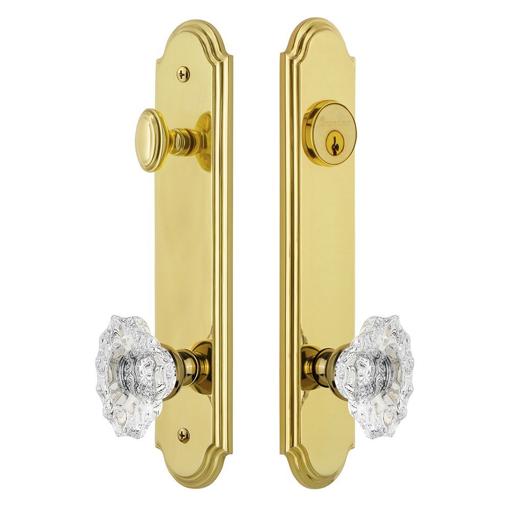 Arc Tall Plate Handleset with Biarritz Knob in Lifetime Brass