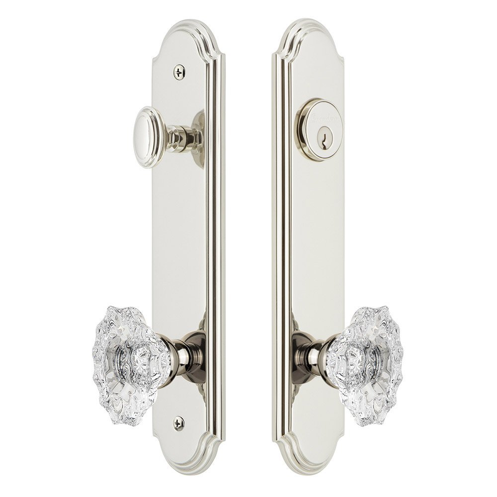 Arc Tall Plate Handleset with Biarritz Knob in Polished Nickel