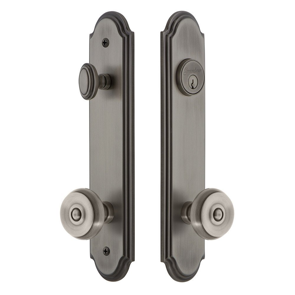 Arc Tall Plate Handleset with Bouton Knob in Antique Pewter