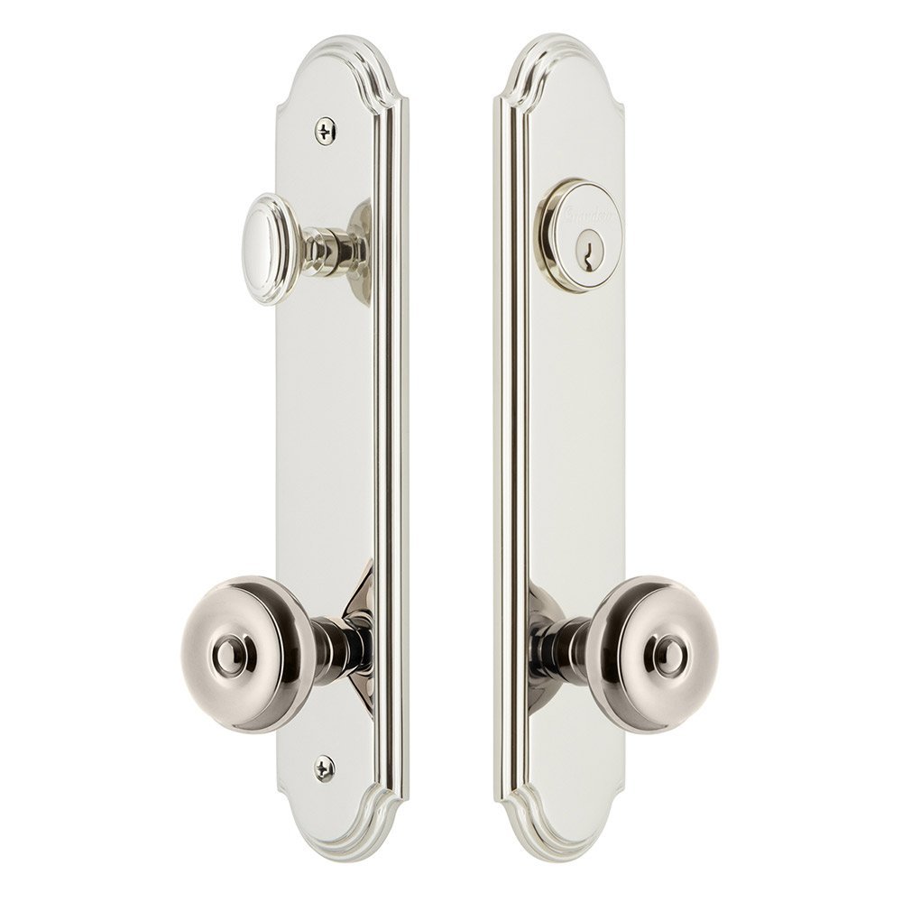 Arc Tall Plate Handleset with Bouton Knob in Polished Nickel
