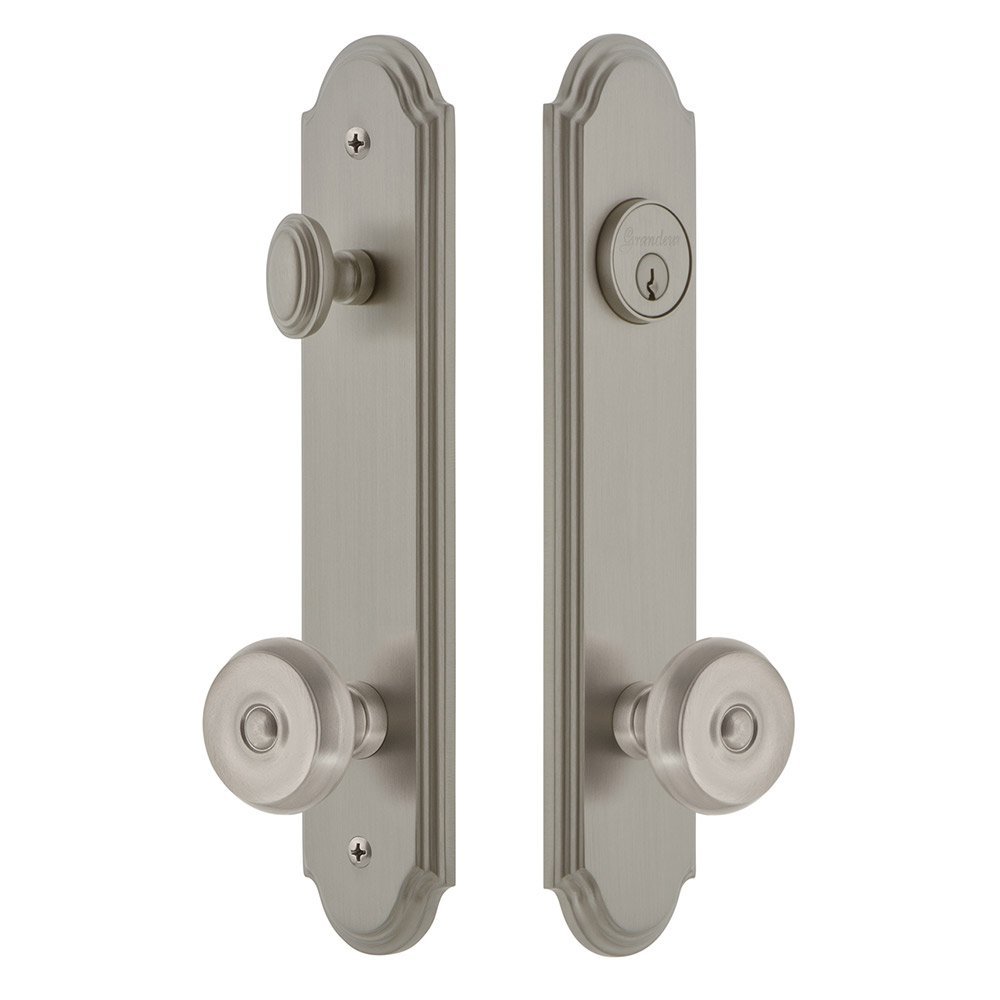 Arc Tall Plate Handleset with Bouton Knob in Satin Nickel