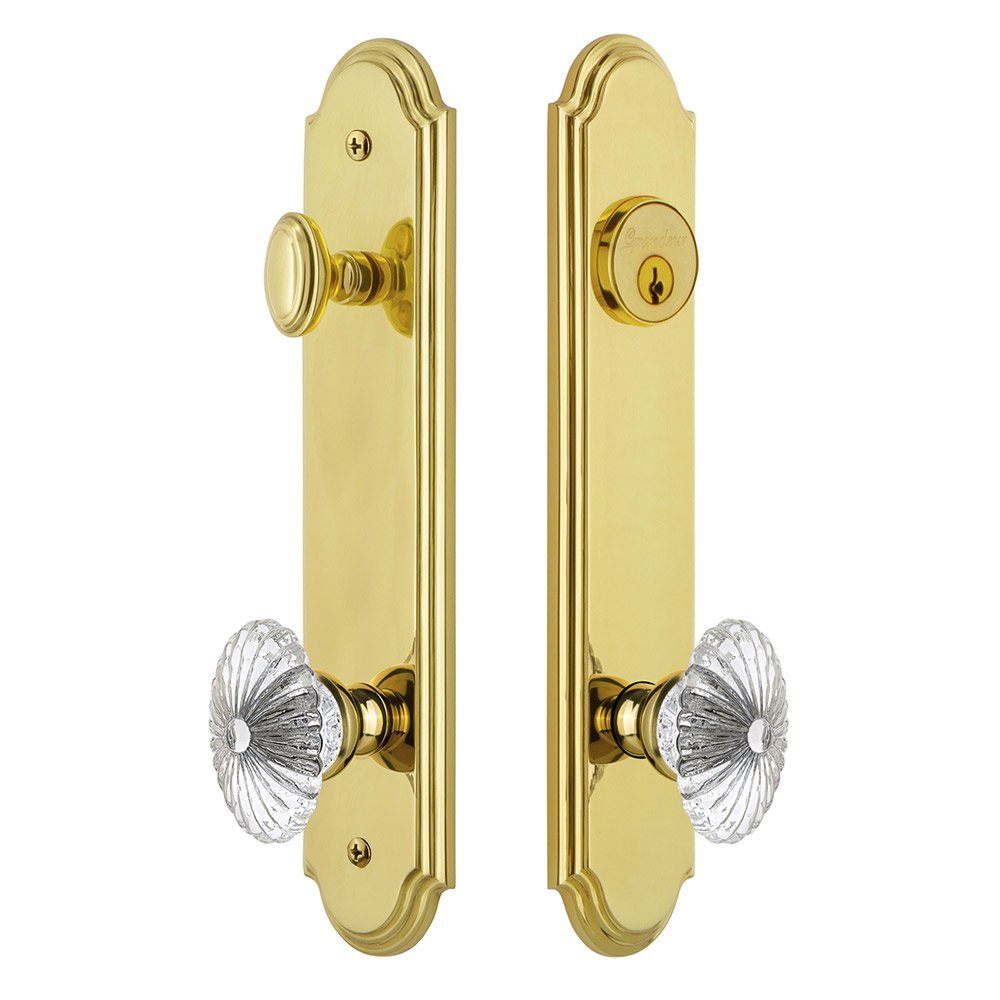Arc Tall Plate Handleset with Burgundy Knob in Lifetime Brass