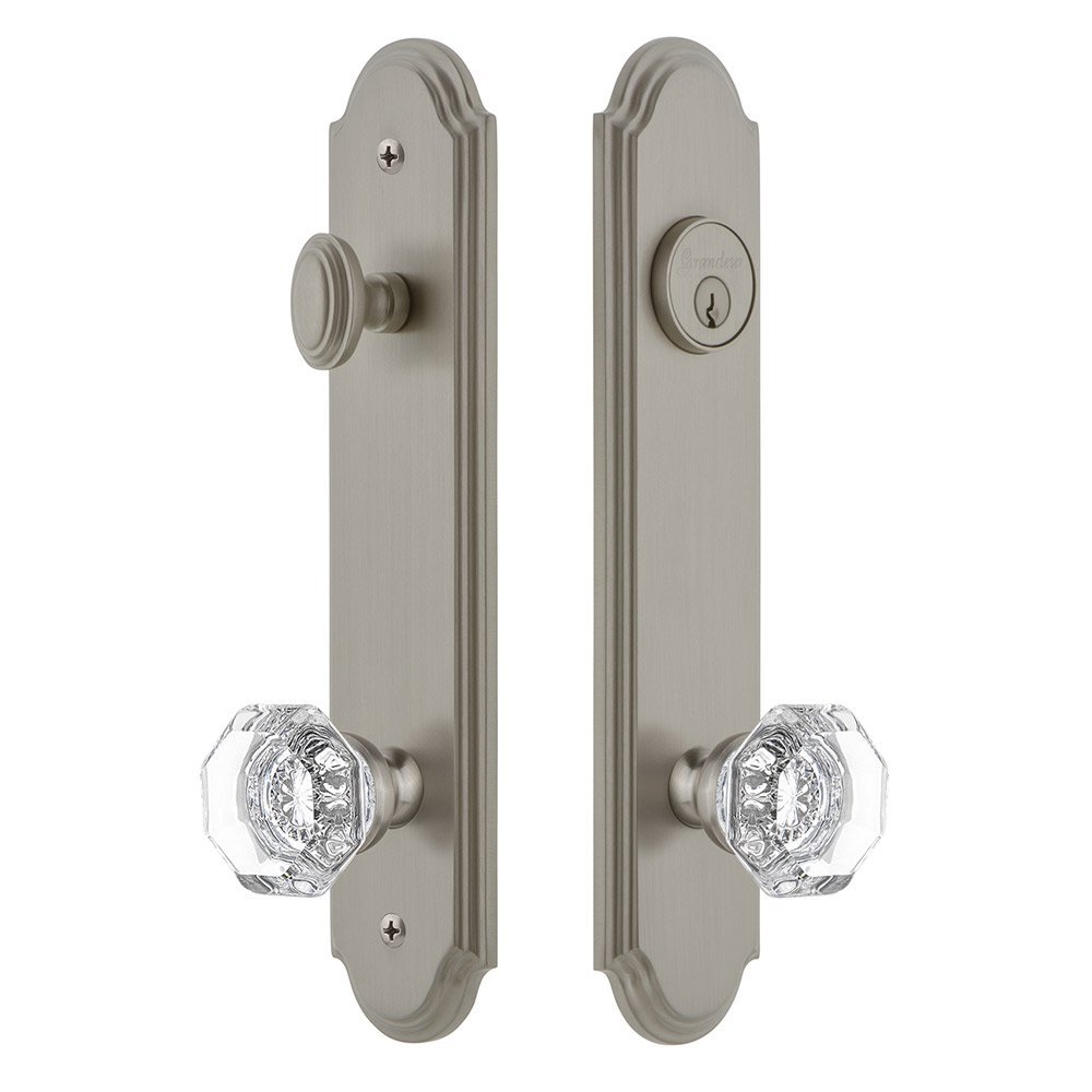 Arc Tall Plate Handleset with Chambord Knob in Satin Nickel