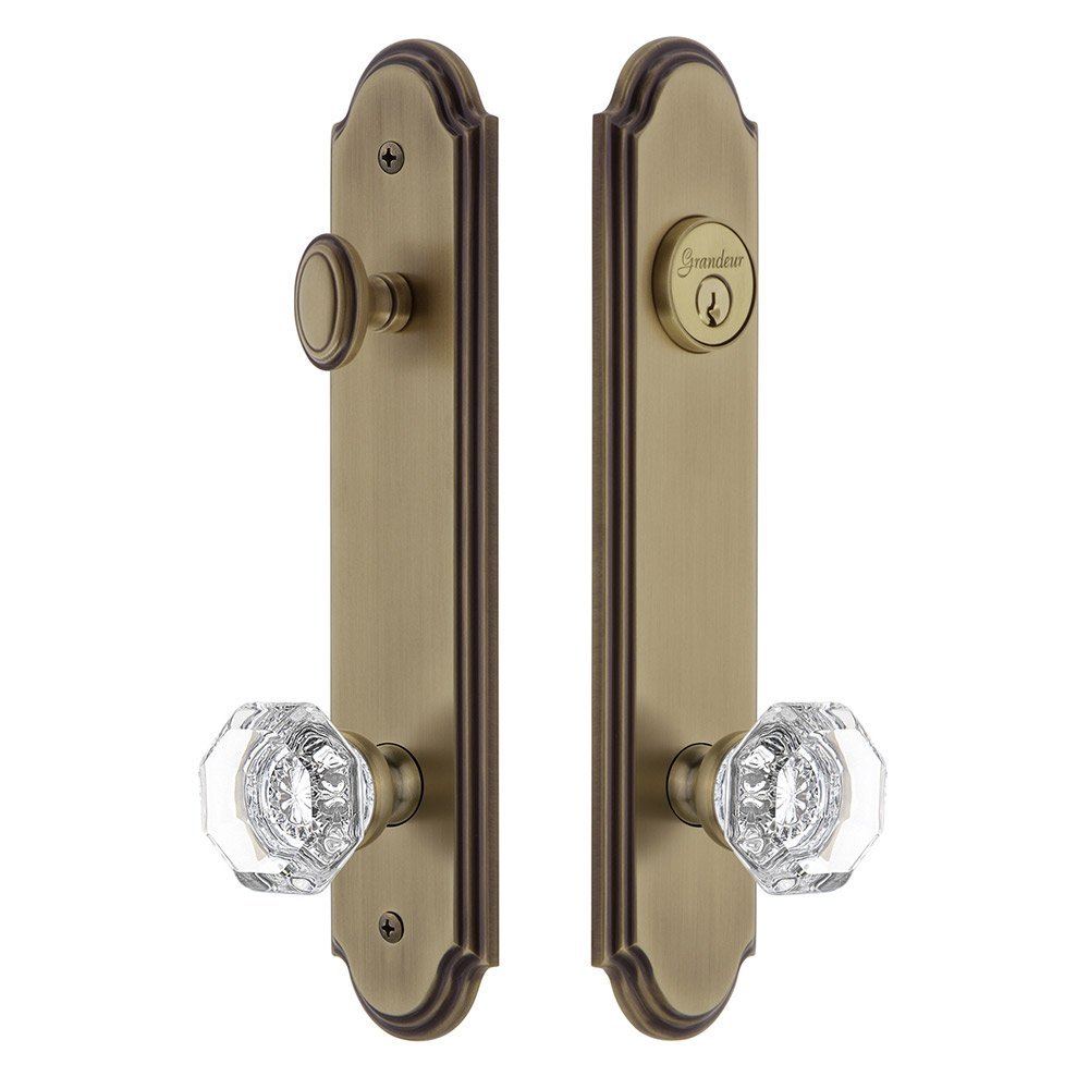 Arc Tall Plate Handleset with Chambord Knob in Vintage Brass