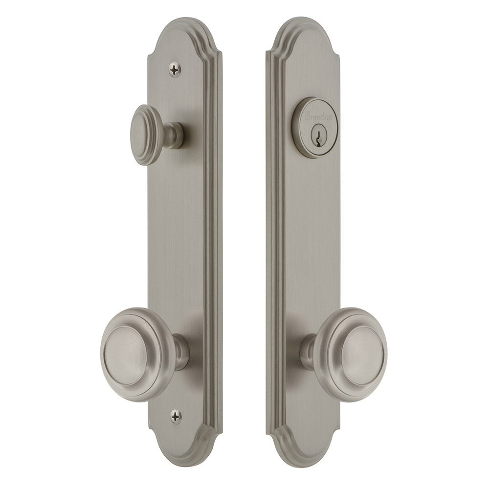 Arc Tall Plate Handleset with Circulaire Knob in Satin Nickel