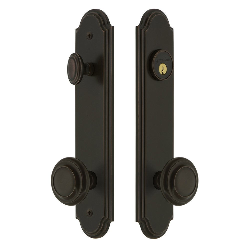 Arc Tall Plate Handleset with Circulaire Knob in Timeless Bronze