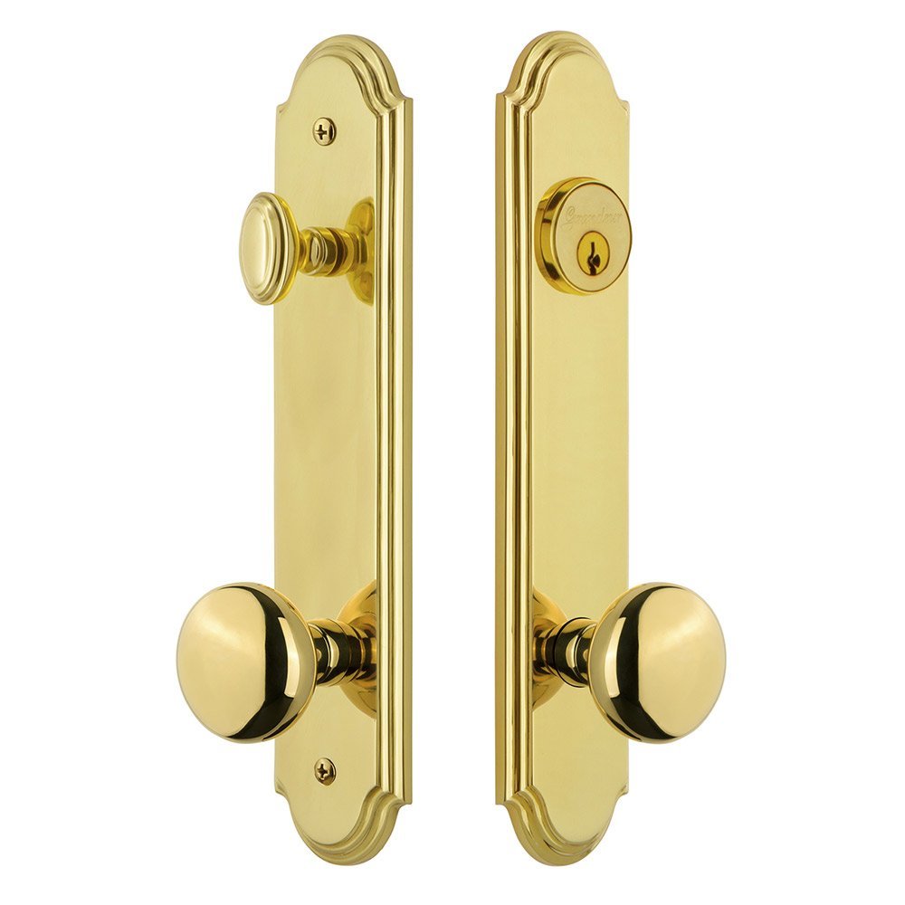 Arc Tall Plate Handleset with Fifth Avenue Knob in Lifetime Brass