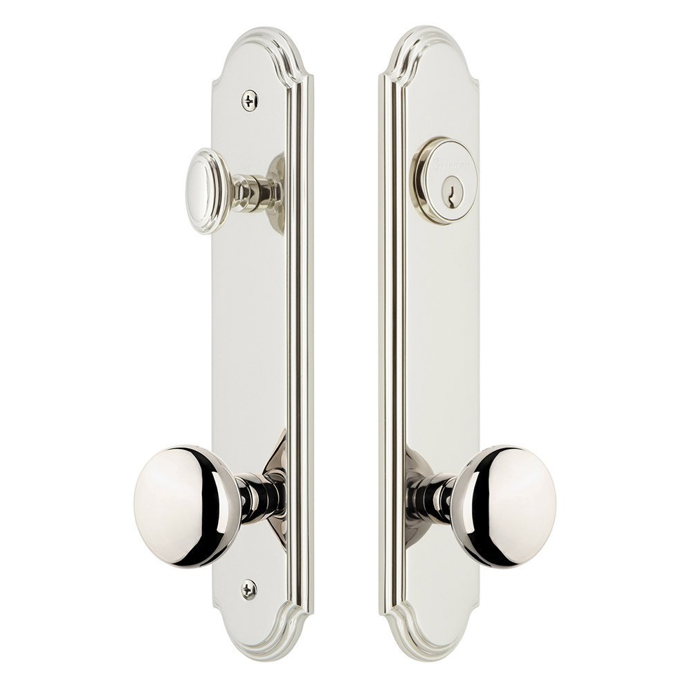 Arc Tall Plate Handleset with Fifth Avenue Knob in Polished Nickel
