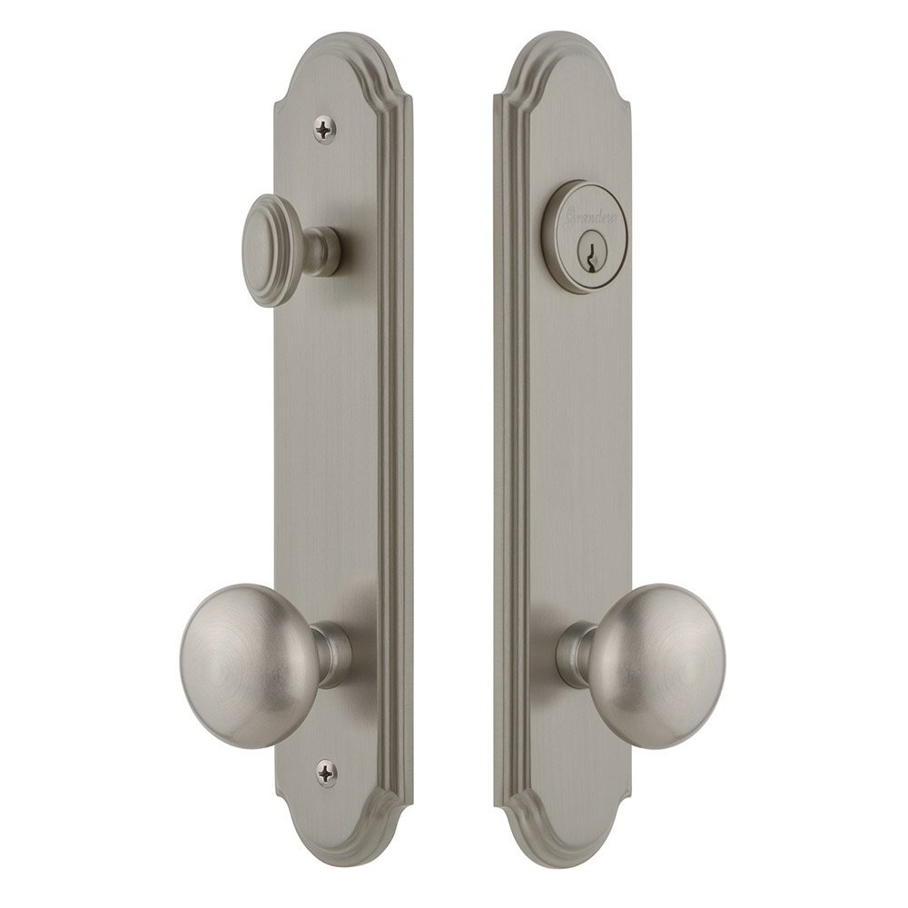Arc Tall Plate Handleset with Fifth Avenue Knob in Satin Nickel