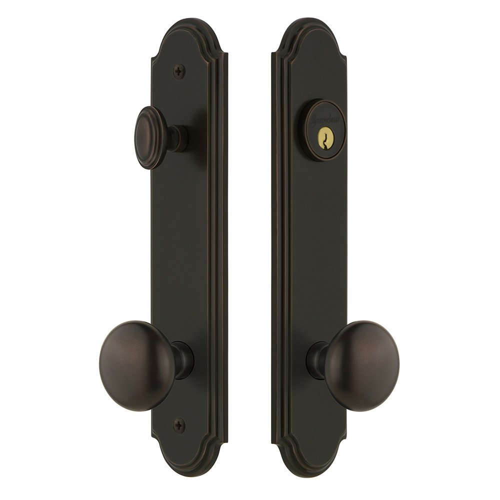 Arc Tall Plate Handleset with Fifth Avenue Knob in Timeless Bronze