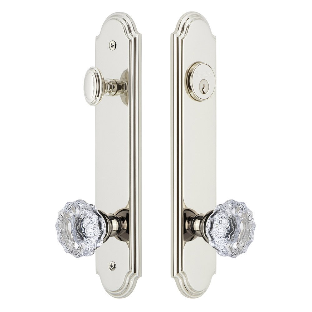 Arc Tall Plate Handleset with Fontainebleau Knob in Polished Nickel