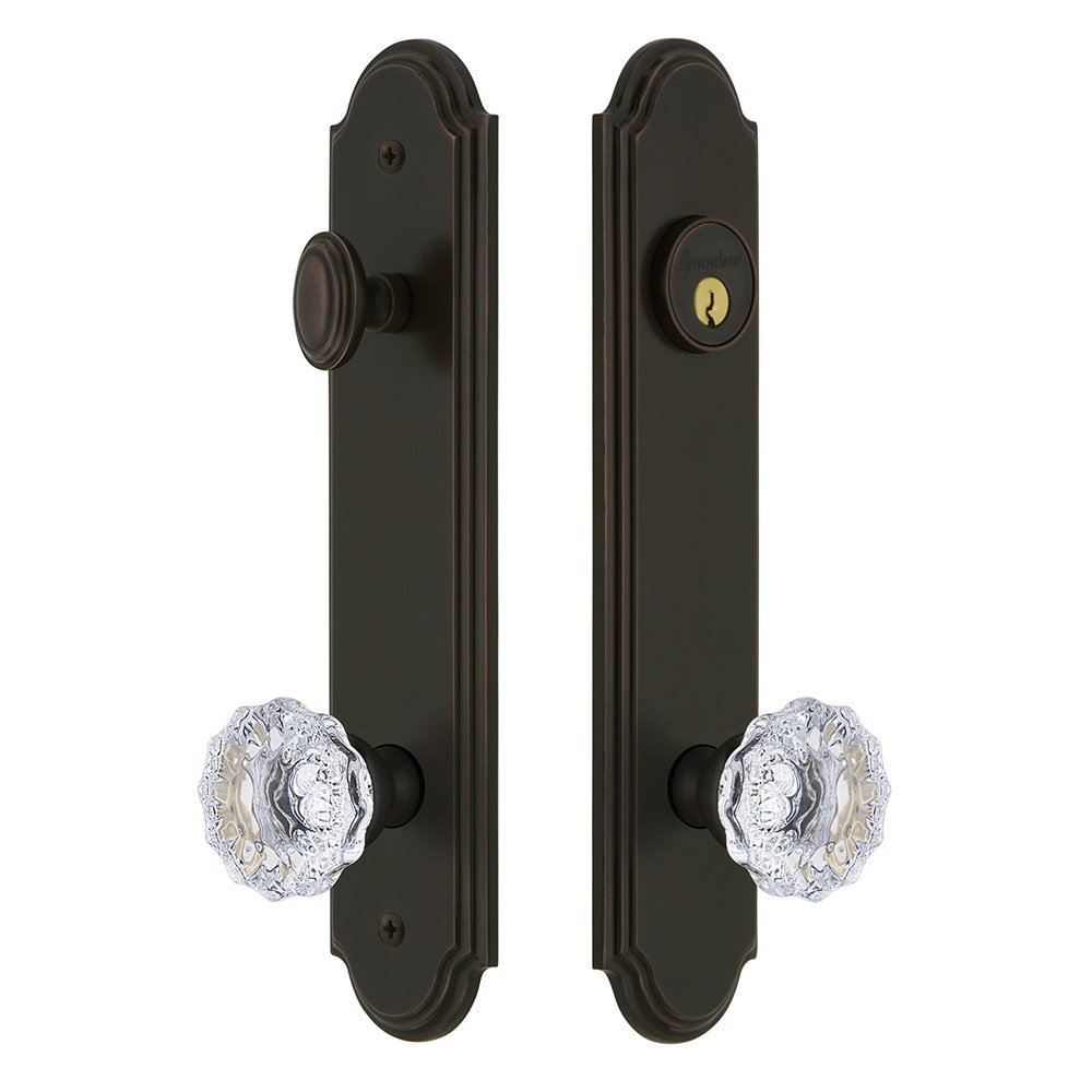 Arc Tall Plate Handleset with Fontainebleau Knob in Timeless Bronze