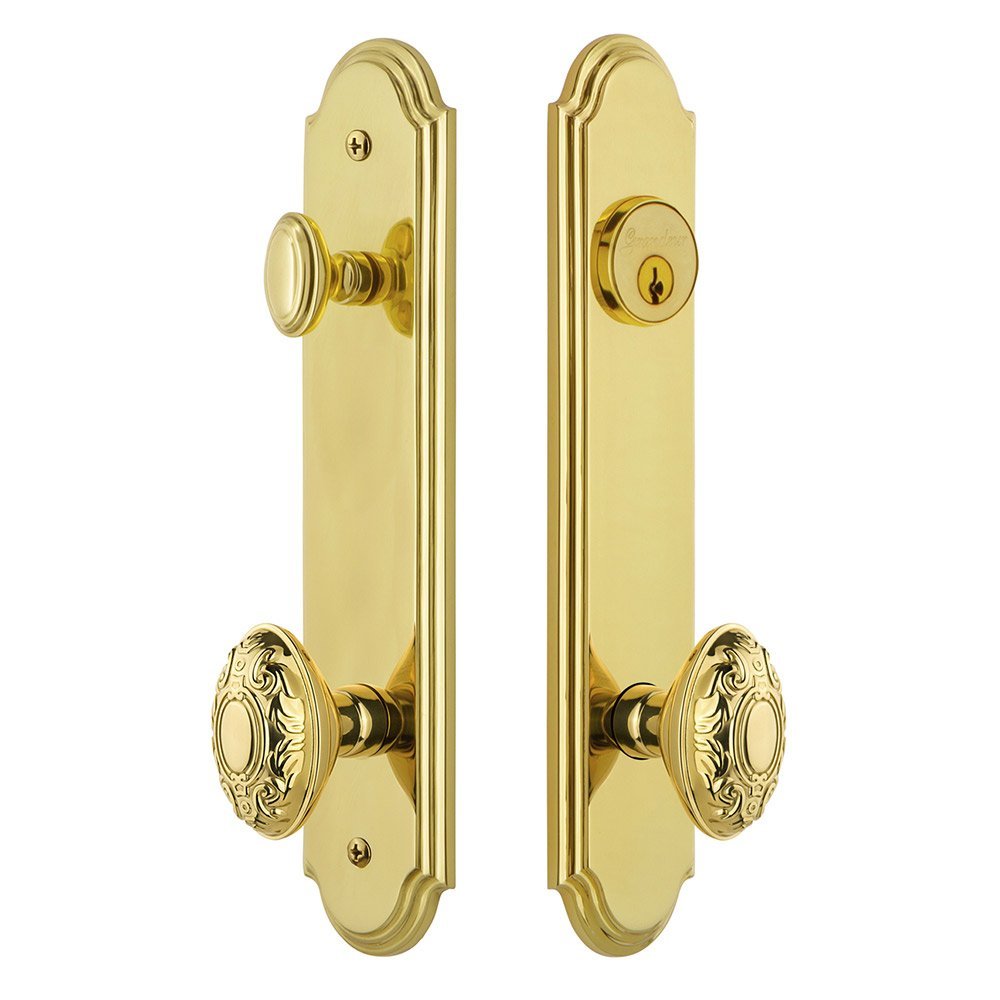 Arc Tall Plate Handleset with Grande Victorian Knob in Lifetime Brass