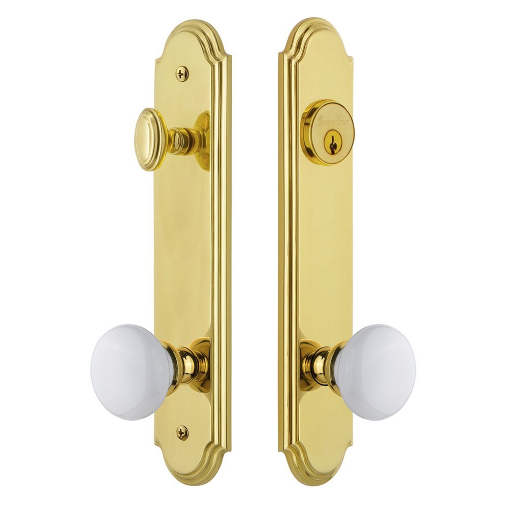 Arc Tall Plate Handleset with Hyde Park Knob in Lifetime Brass