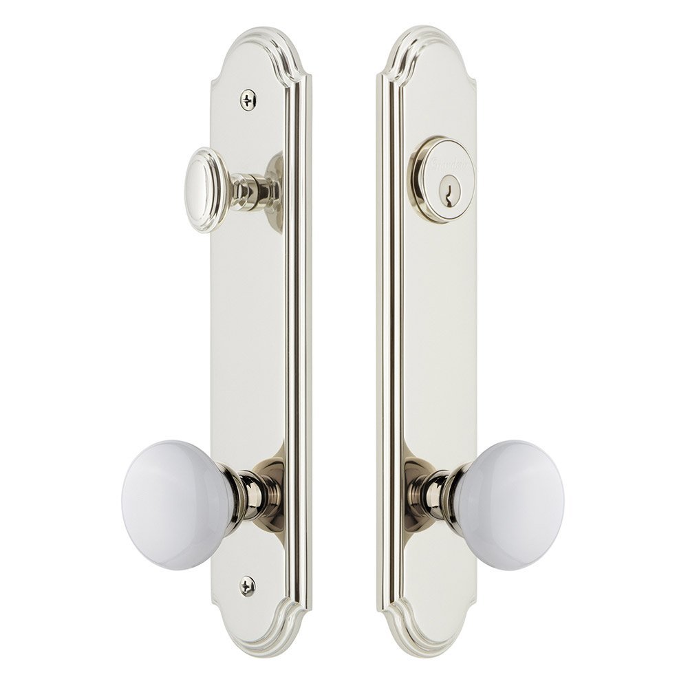 Arc Tall Plate Handleset with Hyde Park Knob in Polished Nickel