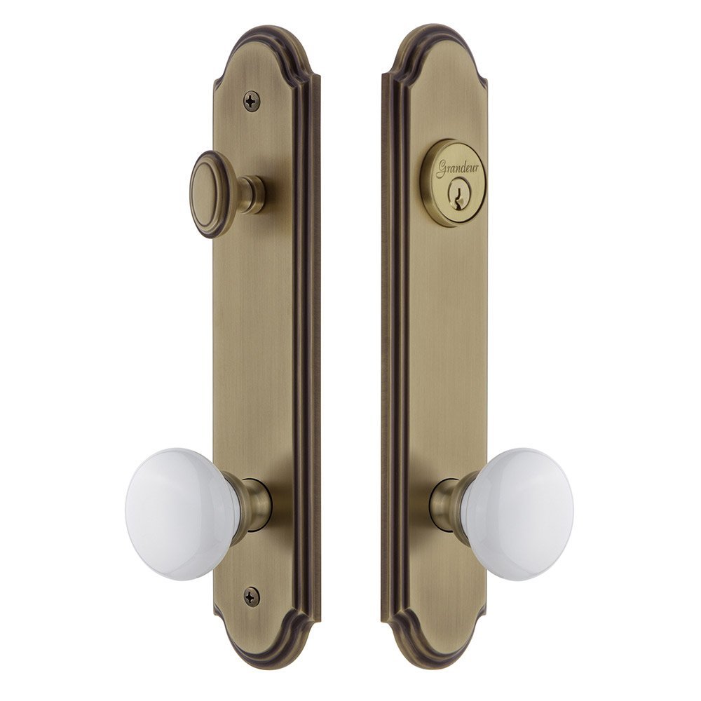 Arc Tall Plate Handleset with Hyde Park Knob in Vintage Brass