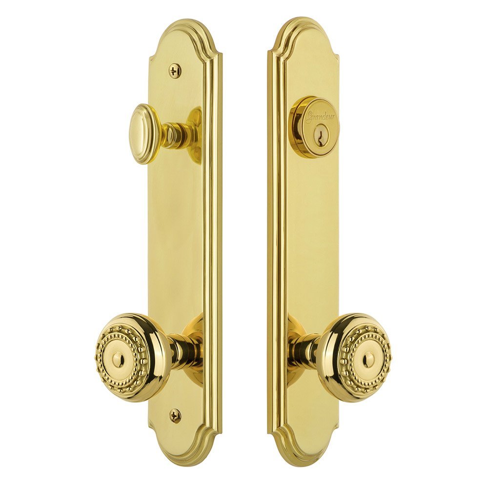 Arc Tall Plate Handleset with Parthenon Knob in Lifetime Brass