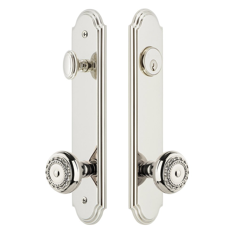 Arc Tall Plate Handleset with Parthenon Knob in Polished Nickel