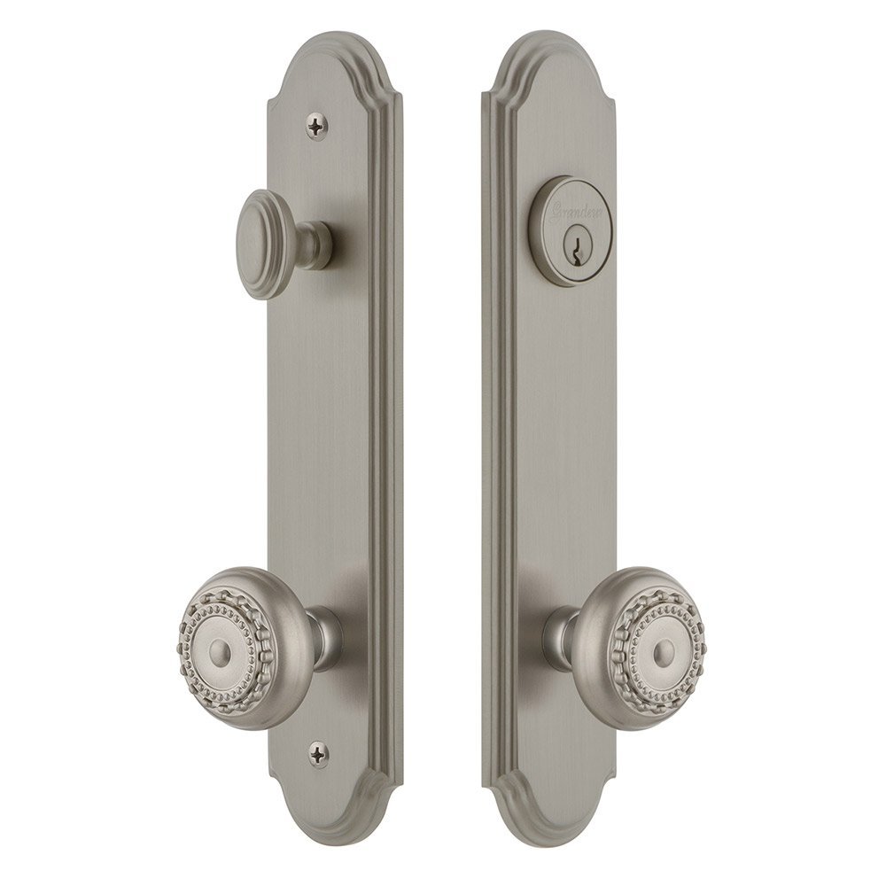 Arc Tall Plate Handleset with Parthenon Knob in Satin Nickel