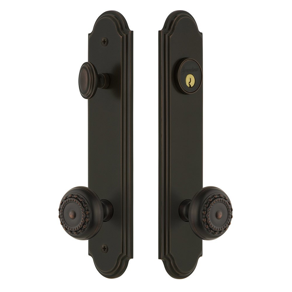Arc Tall Plate Handleset with Parthenon Knob in Timeless Bronze