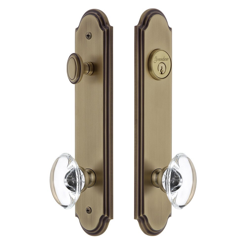 Arc Tall Plate Handleset with Provence Knob in Vintage Brass