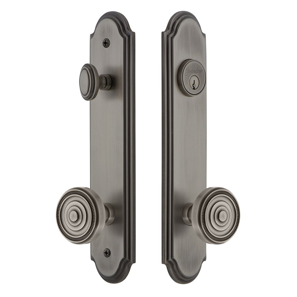 Arc Tall Plate Handleset with Soleil Knob in Antique Pewter