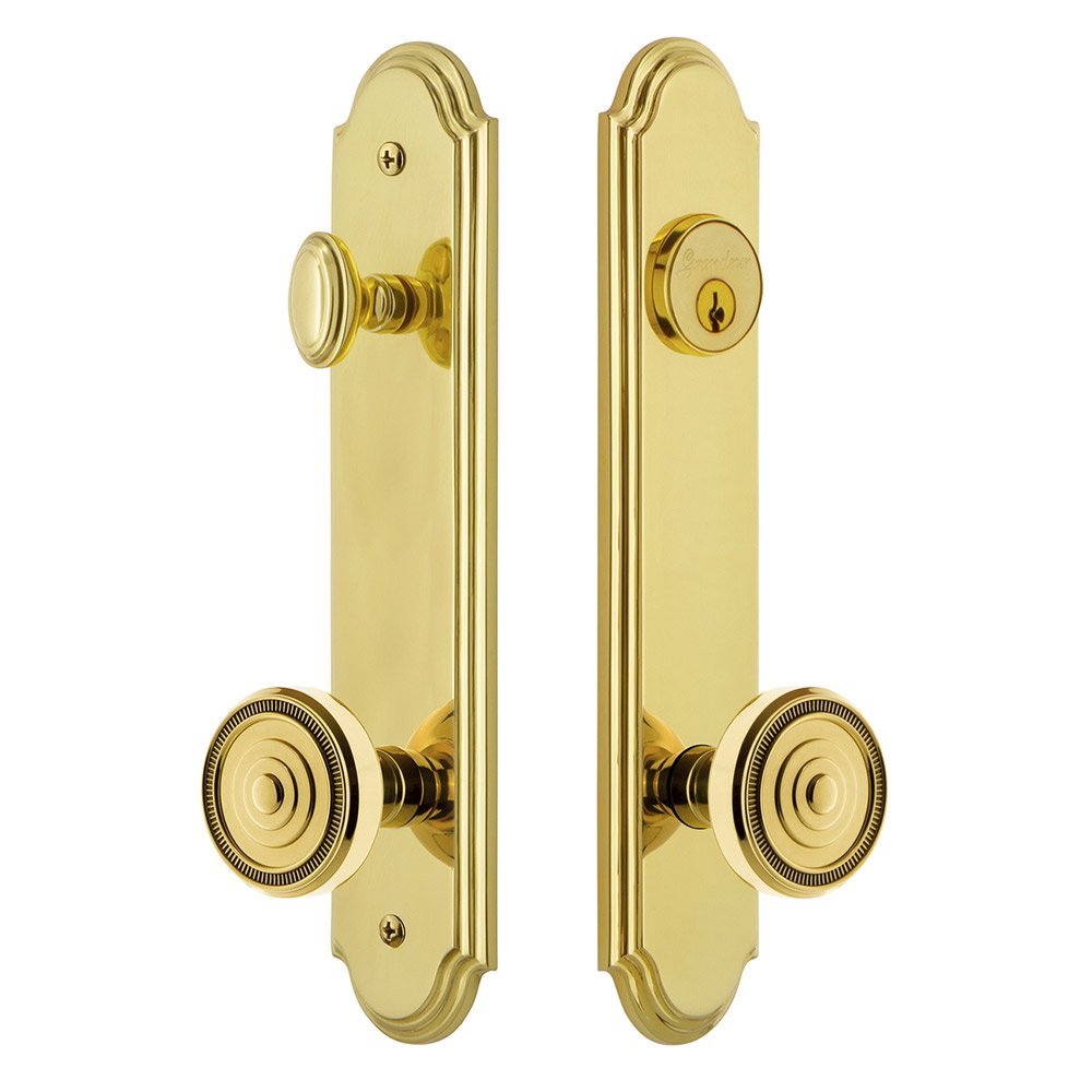 Arc Tall Plate Handleset with Soleil Knob in Lifetime Brass