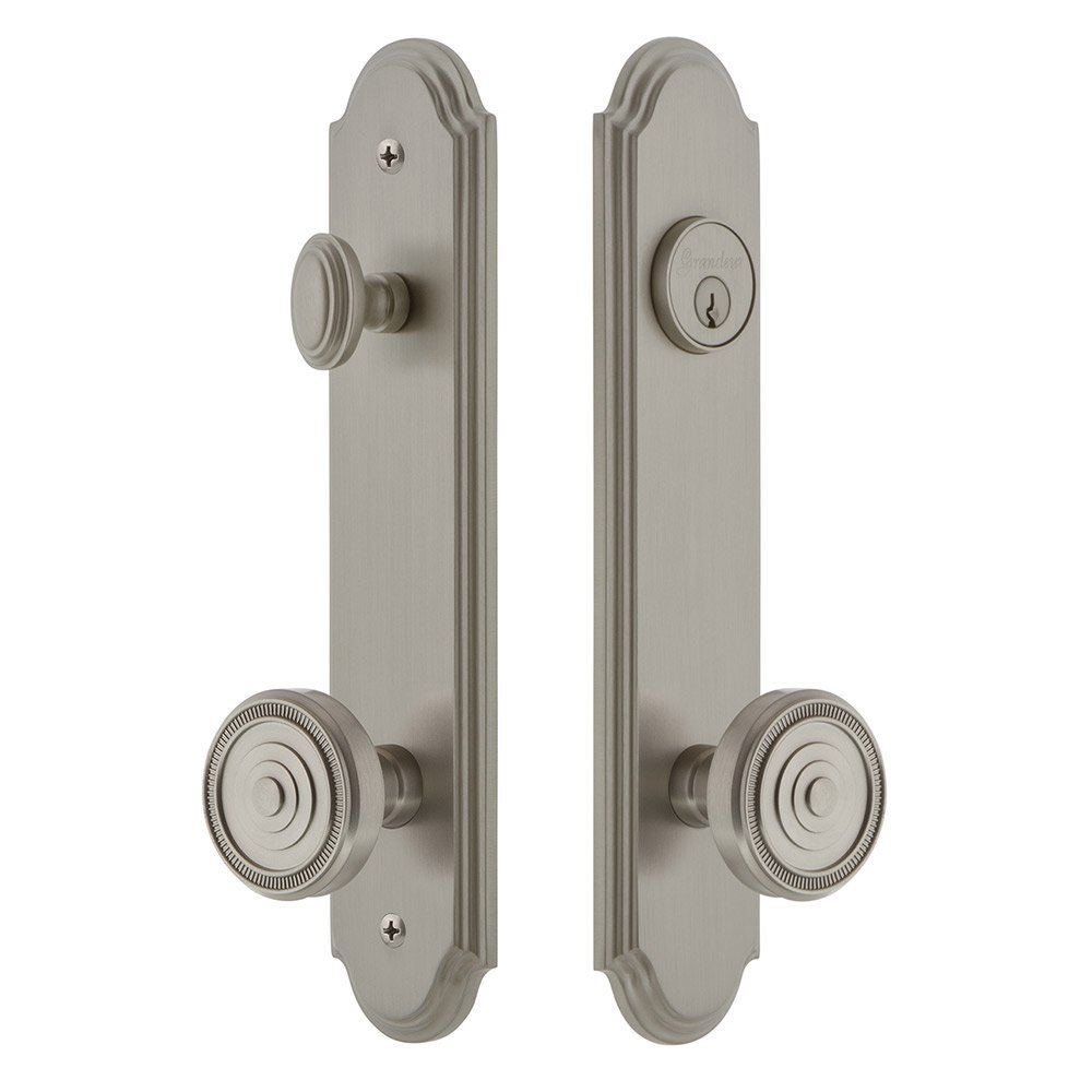 Arc Tall Plate Handleset with Soleil Knob in Satin Nickel