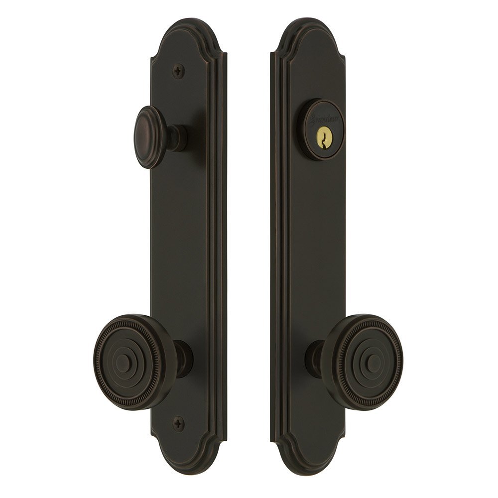 Arc Tall Plate Handleset with Soleil Knob in Timeless Bronze