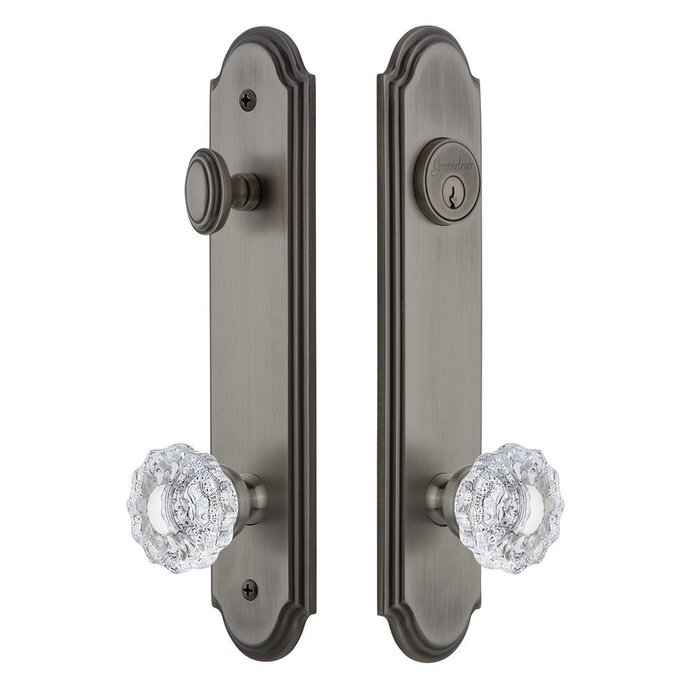 Arc Tall Plate Handleset with Versailles Knob in Antique Pewter