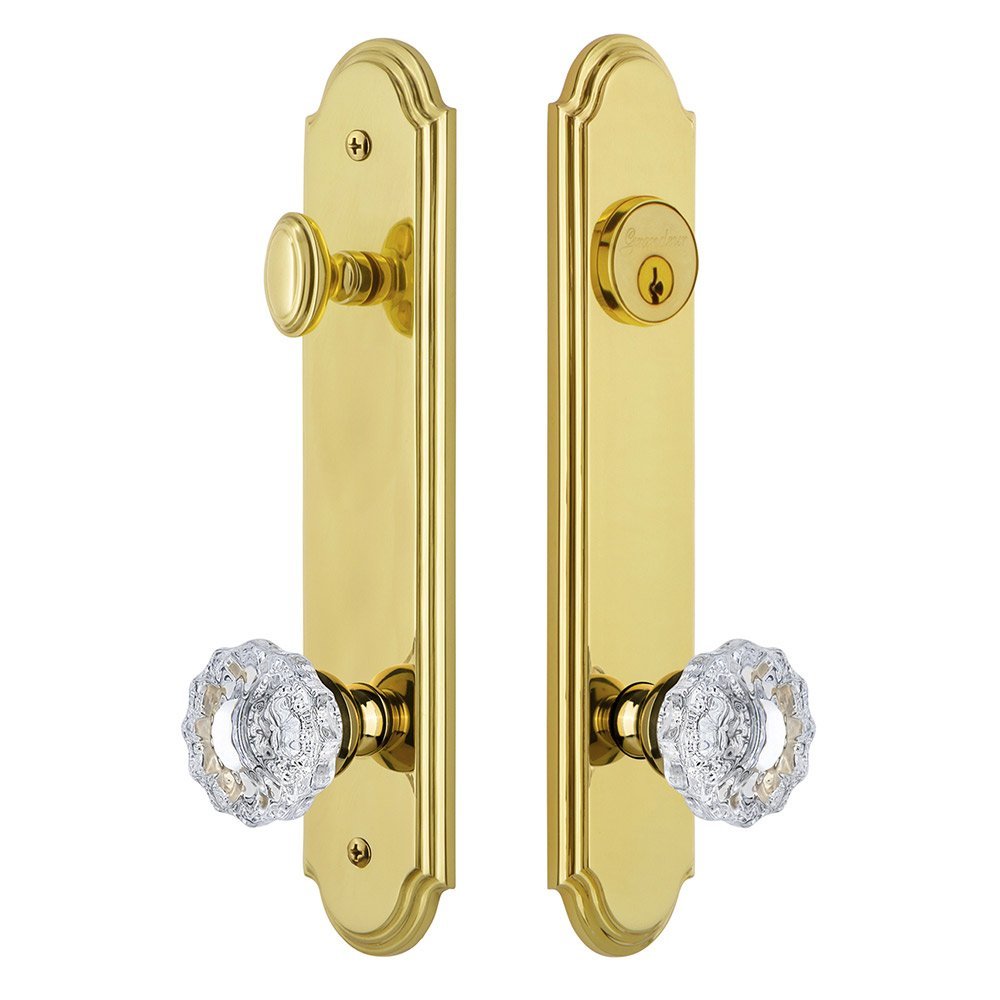 Arc Tall Plate Handleset with Versailles Knob in Lifetime Brass