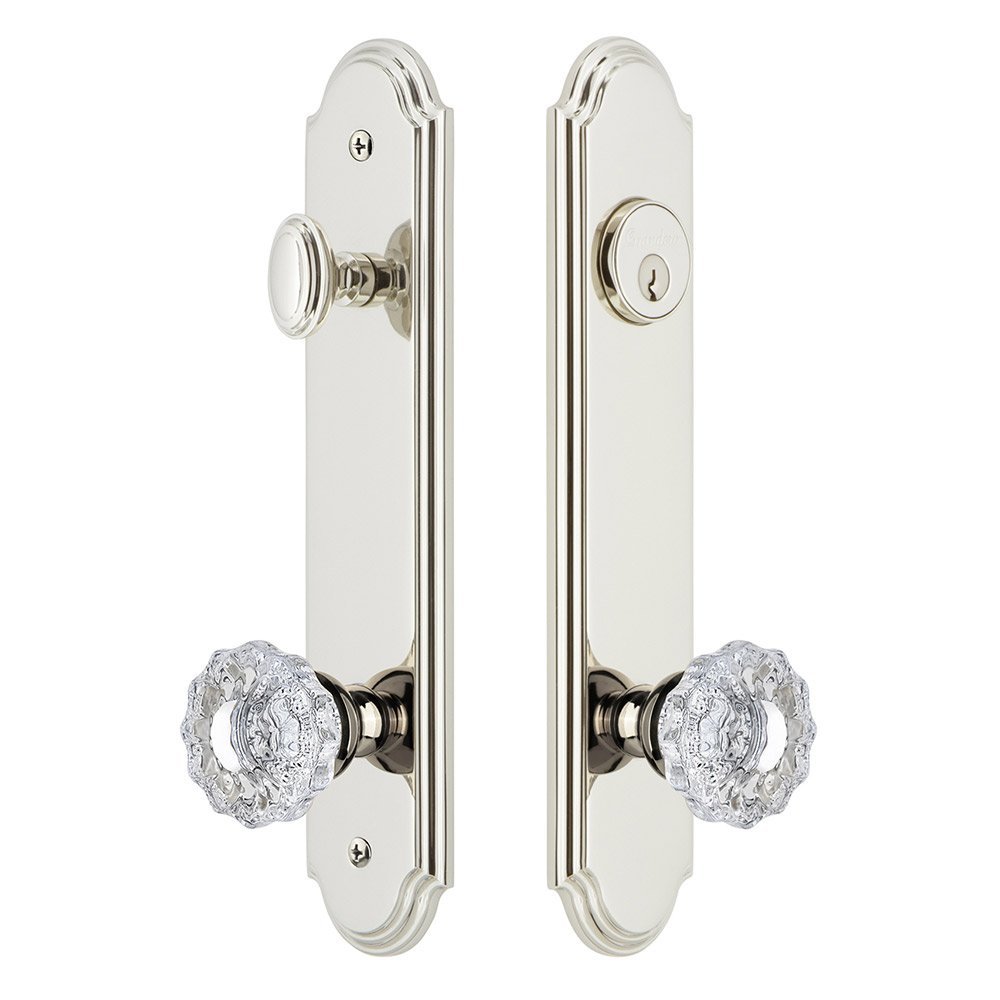 Arc Tall Plate Handleset with Versailles Knob in Polished Nickel