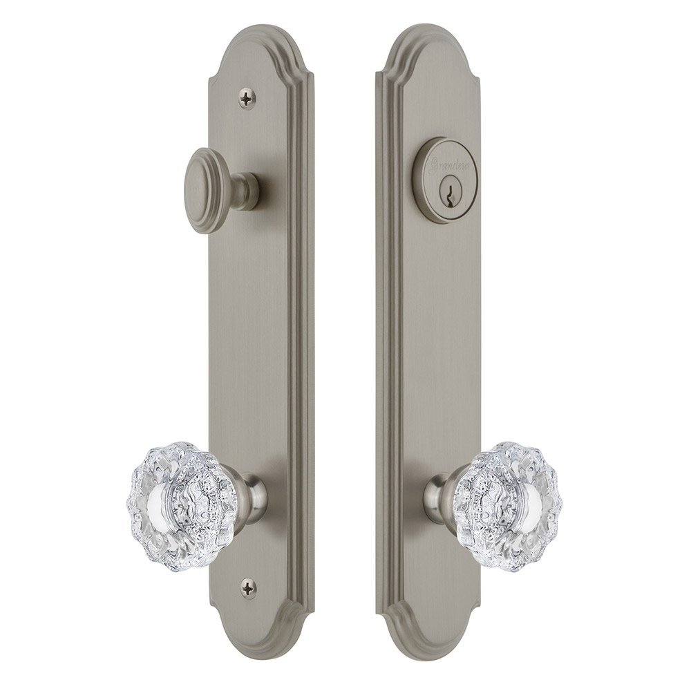 Arc Tall Plate Handleset with Versailles Knob in Satin Nickel