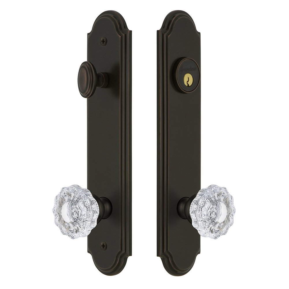 Arc Tall Plate Handleset with Versailles Knob in Timeless Bronze
