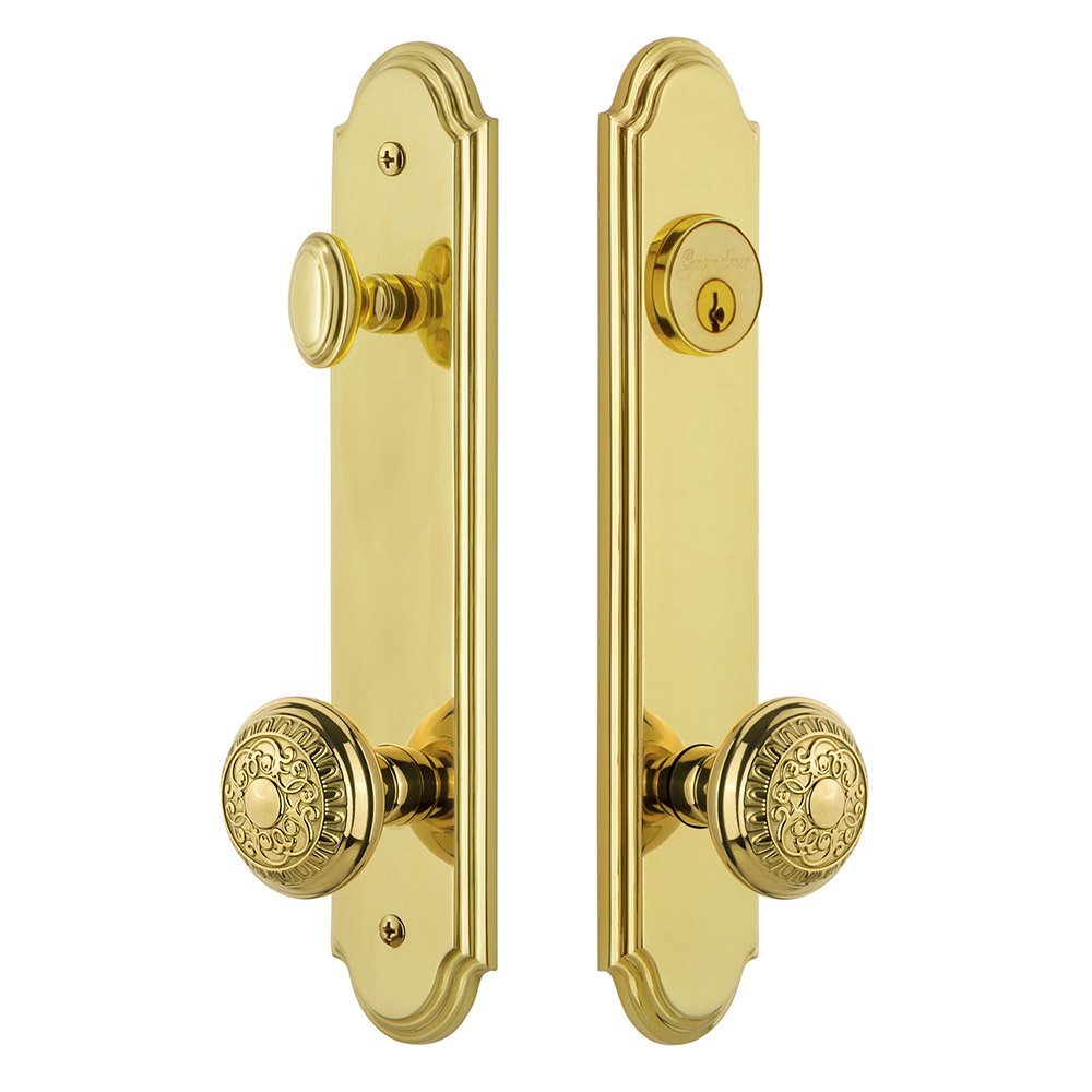 Arc Tall Plate Handleset with Windsor Knob in Lifetime Brass