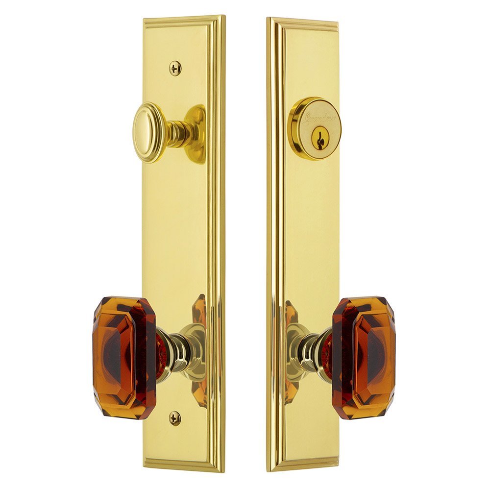 Tall Plate Handleset with Baguette Amber Knob in Lifetime Brass