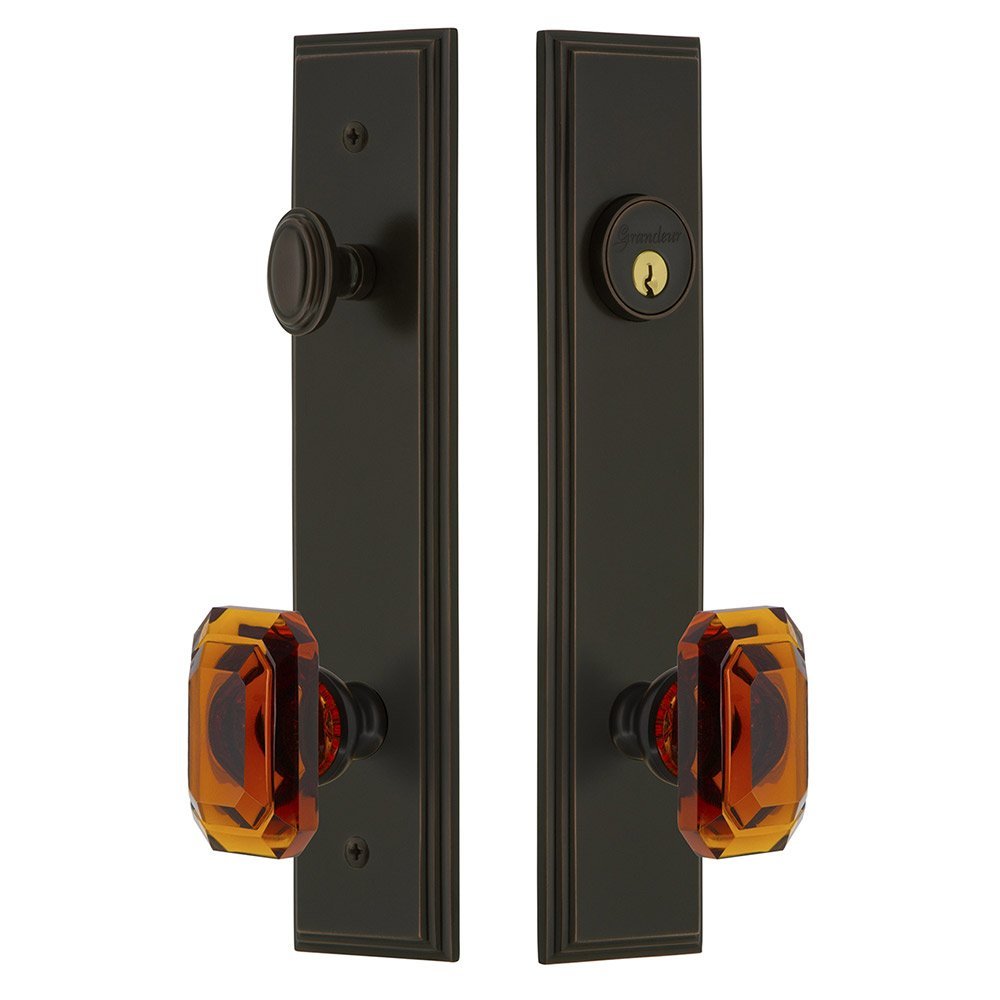 Tall Plate Handleset with Baguette Amber Knob in Timeless Bronze
