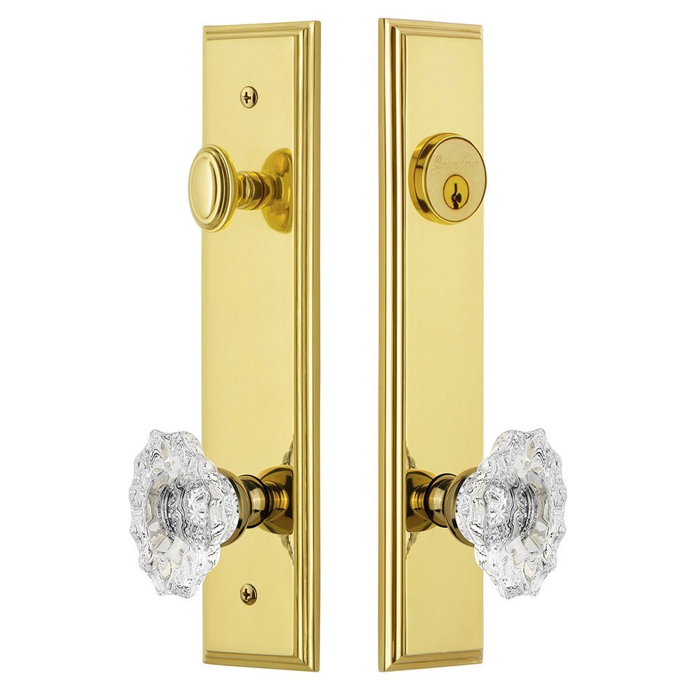 Tall Plate Handleset with Biarritz Knob in Lifetime Brass